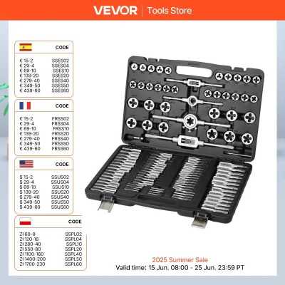 SucceBuy Tap and Die Set 40PCs 60PCs 80PCs 110/116PCs Metric SAE Standard Bearing Steel Taps and Dies Essential Threading Tool 1420