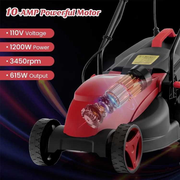 Electric Lawn Mower, Versatile Corded Lawn Mower with Grass Collection Box, 10 AMP Motor, 13" Cutting Deck, 3 Adjustable