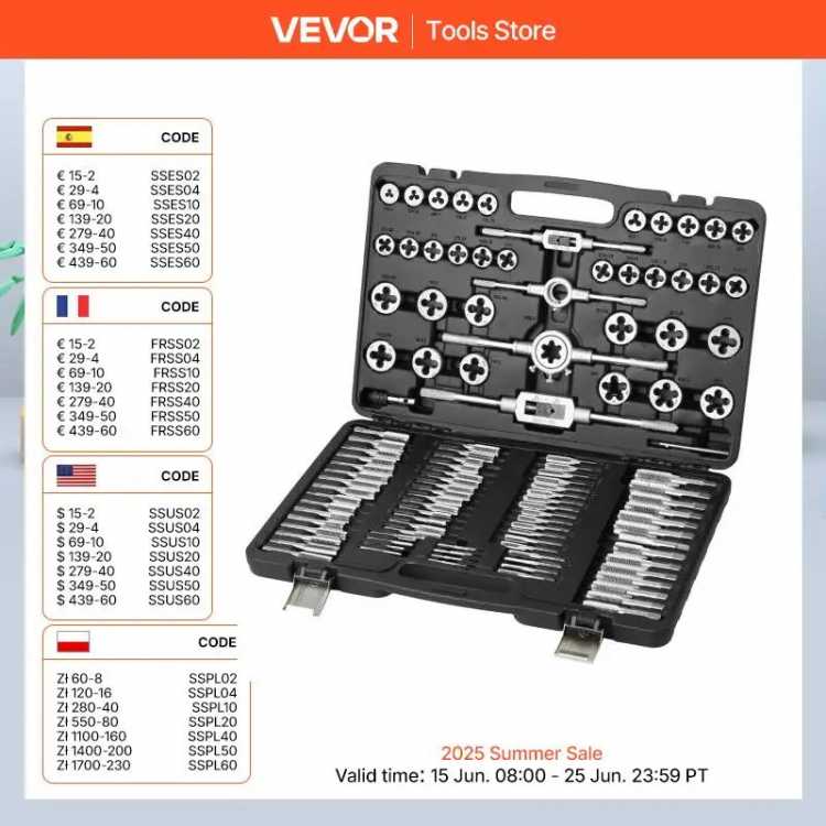 SucceBuy Tap and Die Set 40PCs 60PCs 80PCs 110/116PCs Metric SAE Standard Bearing Steel Taps and Dies Essential Threading Tool 1420