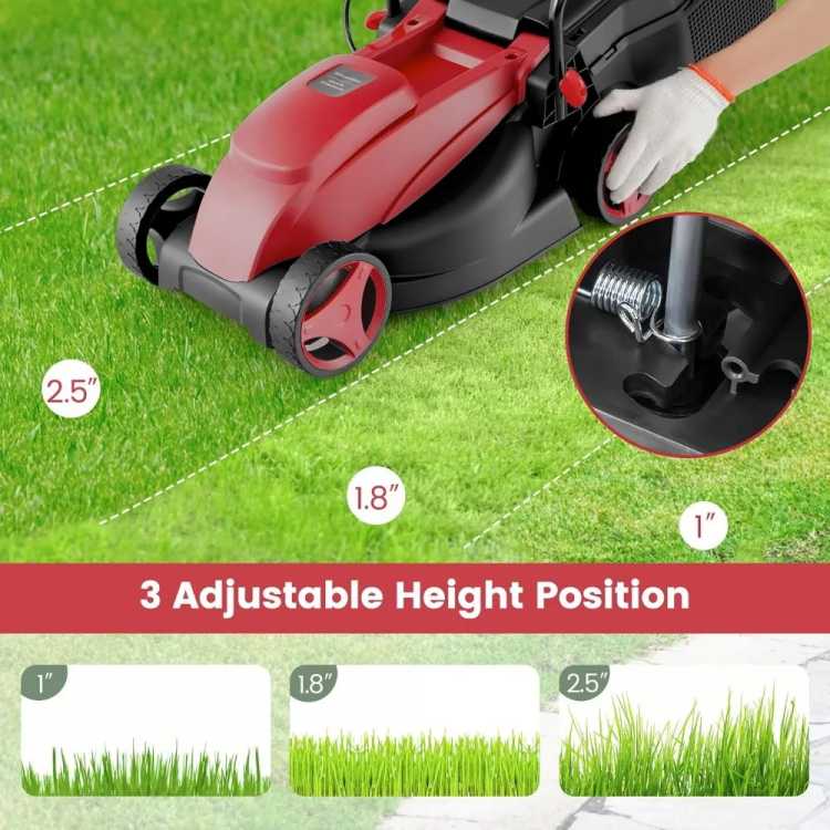 Electric Lawn Mower, Versatile Corded Lawn Mower with Grass Collection Box, 10 AMP Motor, 13" Cutting Deck, 3 Adjustable
