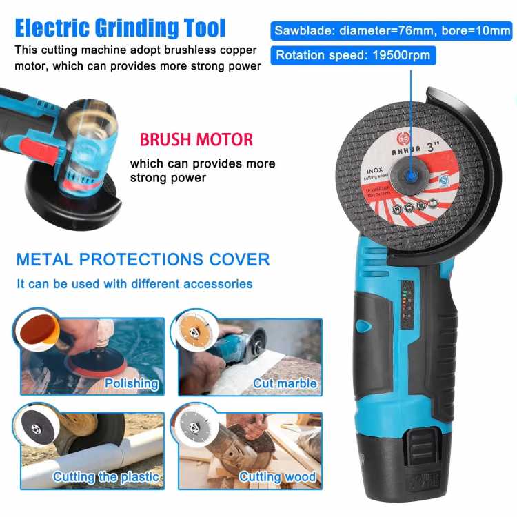 12V Cordless Electric Angle Grinder 19500rpm Lithium Battery Mini Polishing Grinding Machine Diamond Cutting Power Grinder 1420