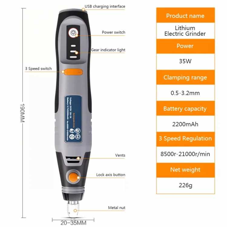 35W USB Cordless Rotary Tool Dremel DIY Mini Drill Engraving Pen Electric 3 Speed Mini Wireless Drill Set 8500r-21000r/min 1420